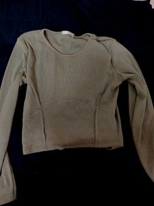 Olive Green Long Sleeve Cropped Top