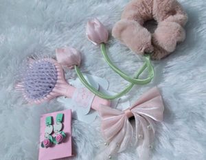 Faux Fur Scrunchie with Tulip charm and pink hair