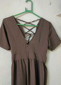 Elegant Brown Maxi Dress with Lace-Up Detail