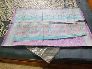 Purple and White Printed Cotton Saree💜🤍