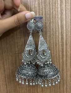 Oxidized Silver Jhumka Earrings