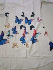 Butterfly Print White Tunic Top