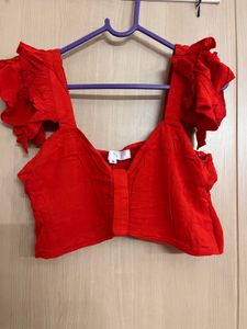 Red Ruffle Sleeve Co ord set