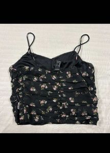 Black Floral Ruched Crop Top