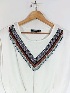 White Casual Embroidered Top (Women)