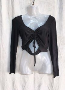 Chic Black Ruched Cut-Out Top