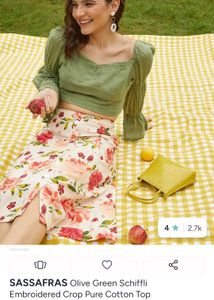 Olive Green Schiffli Embroidered Crop Top