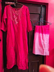 Red Embroidered Kurta Set with dupatta