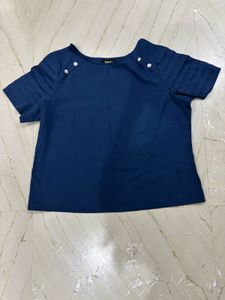 Stylish Navy Blue Button Detail Top