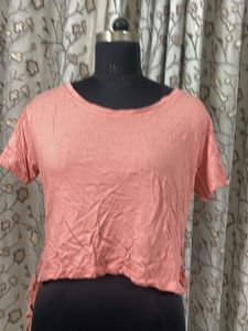 Coral Pink Cropped T-Shirt