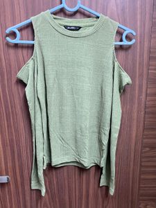 Zudio Olive Green Cold Shoulder Top