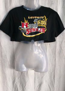 I. Black Graphic Crop Top