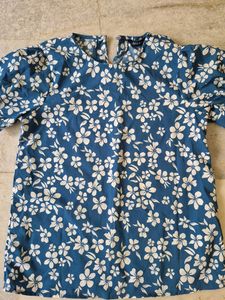 Blue Floral Tie Sleeve Top