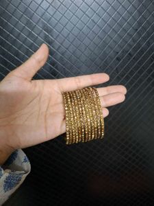 Gold Stone And Black Shimmer Bangles Set