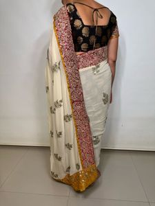 Designer Cream Semi Silk Saree with Brocade Blouse
