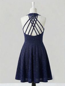 Sparkly Navy Blue Halter Dress