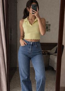 Lime Green Collared Sleeveless Top