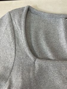 Grey Ribbed Square Neck Top