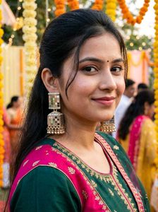 Mirror Jhumka Earrings with Beads