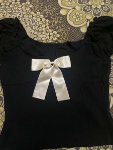 Cute Black Top with White Bow
