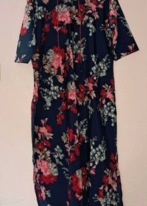 Navy Blue Floral Print Kurta
