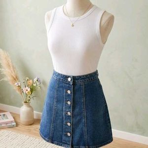 Button-Front Denim A-Line Mini Skirt🌀