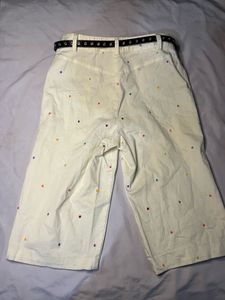 Cream Polka Dot Capris with Belt
