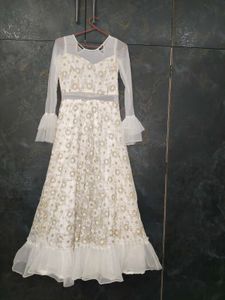 Elegant White &amp; Gold Embellished Gown