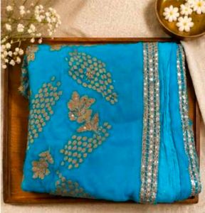 Stunning Blue Embellished Saree