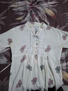Cream Butterfly Print Kurta