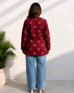 Maroon Printed V-Neck Kurta