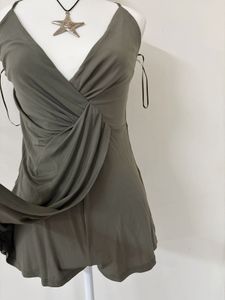Olive Green Draped Halter Top