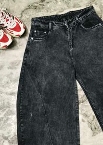 Stylish Wide Leg Washed Black Jeans