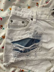Distressed White Denim Shorts