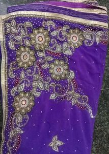 Embroidered Purple Silk Saree