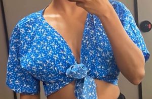 Blue Floral Tie-Front Crop Top