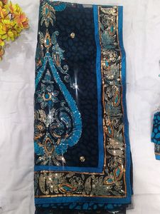 Black N Cyan Blue Party Wear Saree