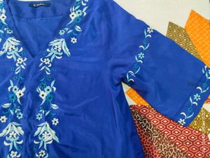 Blue Embroidered tops+kurti