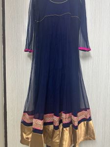 Navy &amp; Gold Anarkali Dress