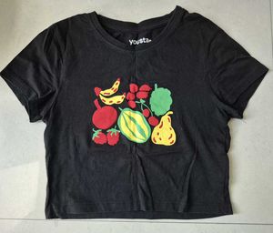 Black Fruit Print Graphic T-Shirt