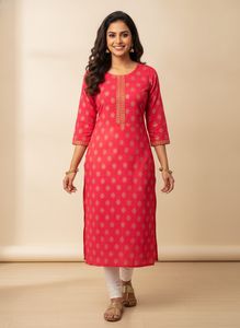 Vibrant Pink Kurta with Gold Print
