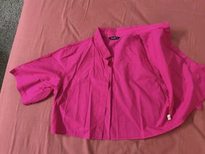 Bright Pink Cropped Button-Up Shirt