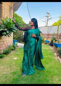 Green Pleated Saree with Blouse