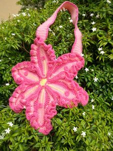 Crocheted Pink Flower Shoulder Bag