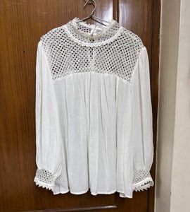 Crochet Boho Detail White Blouse
