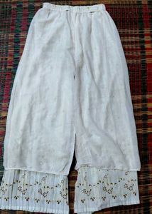 Elegant White Palazzo Pants with Floral Detail