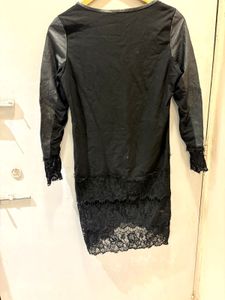 Black Leather And Lace Detail Dress