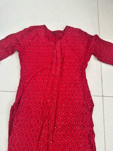 Elegant Red Chikankari Kurta