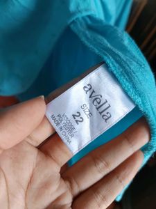Plus Size Avella Blue Pleated V-Neck Tunic Top