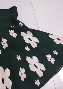 Dark Green Floral Knit Mini Skirt